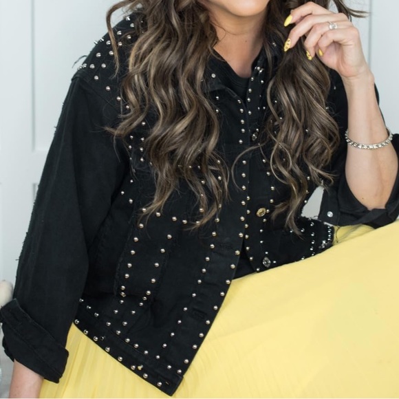 NEW APA Distressed Western Boyfriend Trucker Jacket Black Studs Size M NWT - Picture 3 of 8